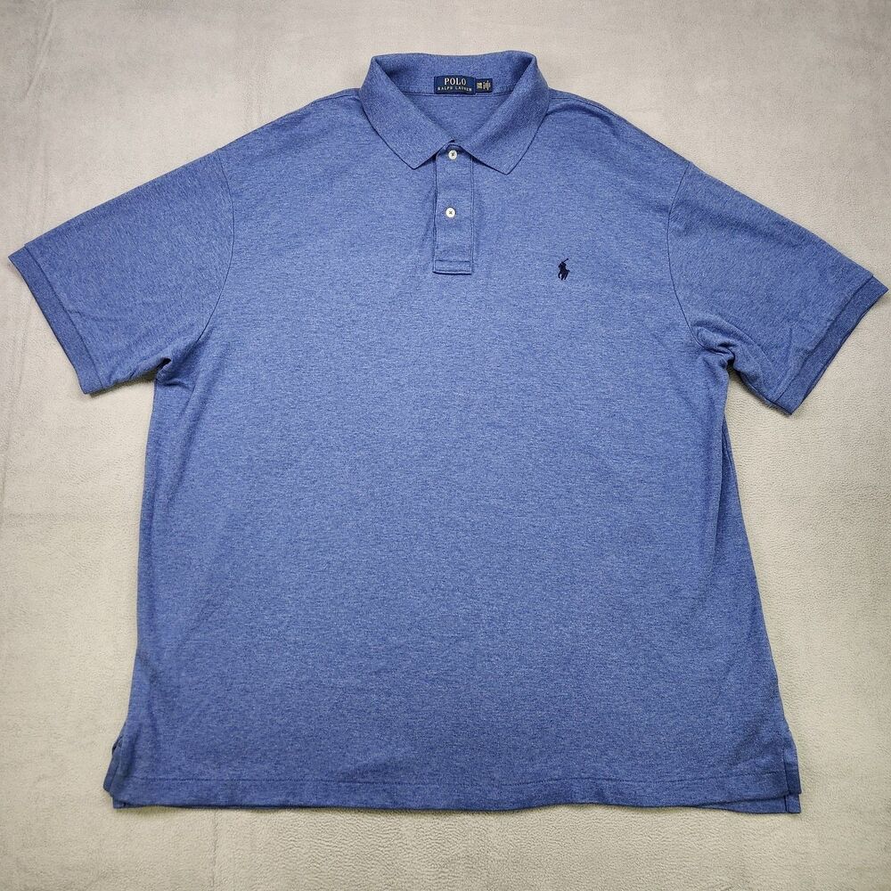 Polo Ralph Lauren Polo Shirt Men's 2XB Blue Short Sleeve Stretch Cotton‎ Pony